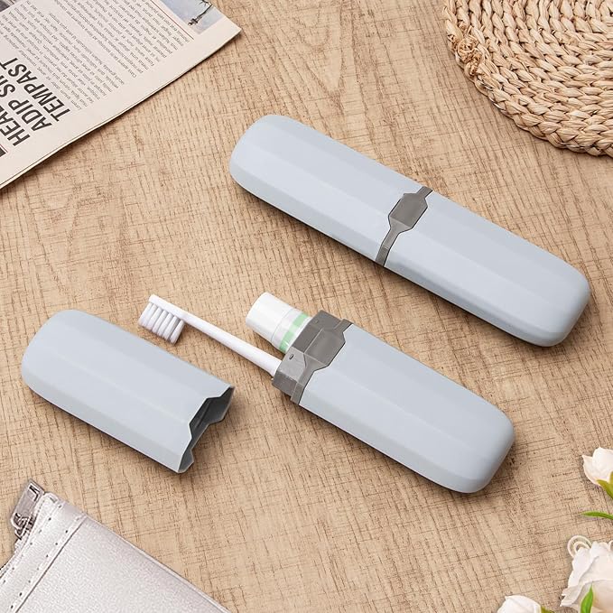 Yeeco Toothbrush Case 2 Packs, Toothbrush Travel Case, Plastic Toothbrush Holder Travel, 7.9”×2.1”×1.2” Portable Toothbrush Case for Traveling,Grey Blue