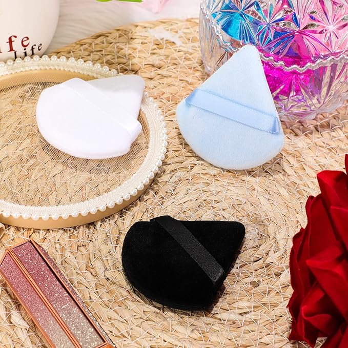 Maitys 12 Pieces Powder Puff Triangle Face Makeup Cosmetic for Loose Powder Soft Body Washable Reusable Foundation Sponge Mineral Wet Dry Makeup Tool for Women(Small,Black, White, Blue)