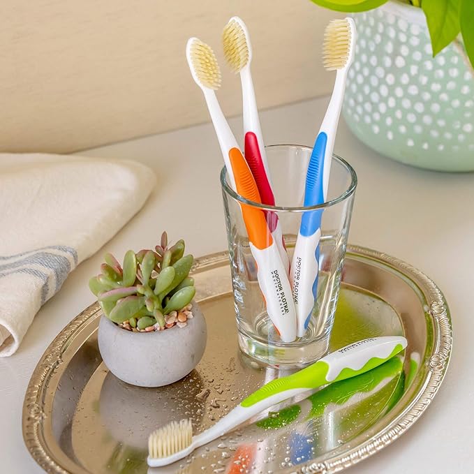 MOUTHWATCHERS Soft Flossing Toothbrushes, Family Pack, 2 Adult & 2 Kids, Ultra Clean Manual Toothbrush Set for Sensitive Teeth & Gums, by Dr. Plotka, Assorted Colors