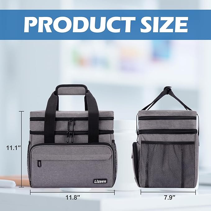 LIZSEN Large Medicine Storage Bag, Double Layer Pill Bottle Organizer Storage Bag with Lockable Zipper, Medication Travel Bag Carrying Case for Men Women