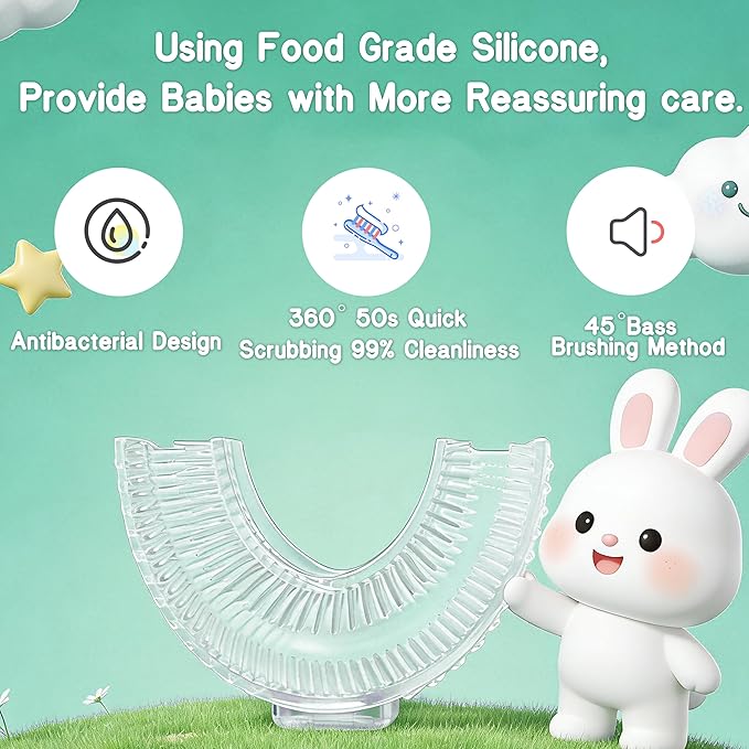 Kids Electric U Shaped Toothbrush, Sonic Automatic Toothbrush Kids with 4 Brush Heads, 3 Cleaning Modes, Cartoon Dinosaur IPX7 Waterproof 360º Round Toddler Electric Toothbrush(Green, Ages 2-12)