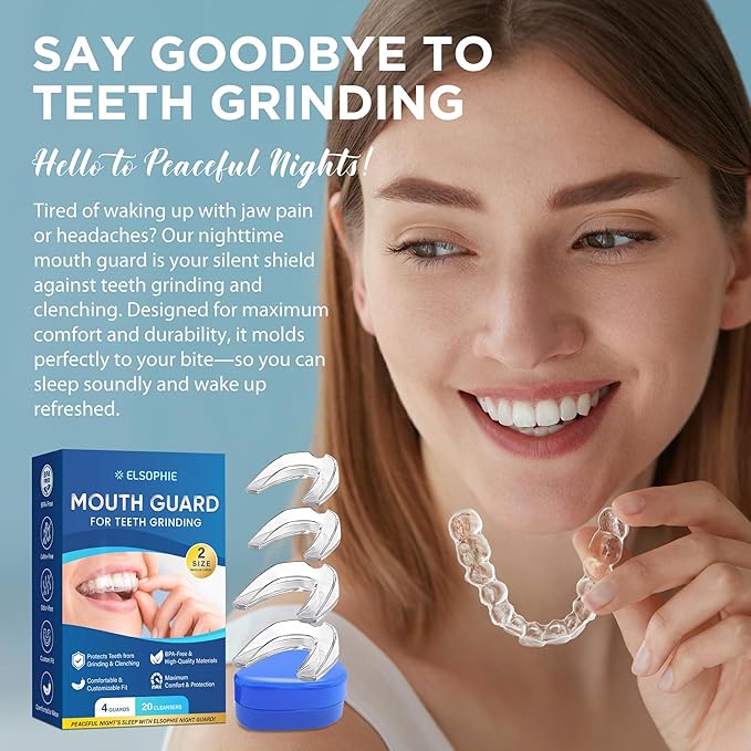 Mouth Guard for Grinding Teeth at Night: Night Teeth Grinding Guard Night Guards for Teeth Clenching Custom Fit for Nighttime Protection 4 Pack + 20 Cleansing Tablets