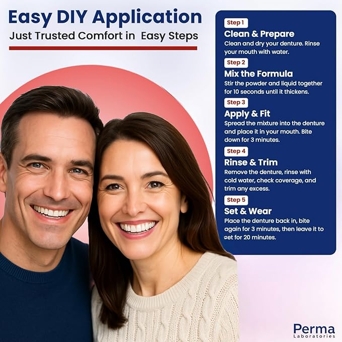 Perma Soft Denture Reliner Kit - Relines 2 Denture Plates - Semi Soft DIY Denture Liner for Upper and Lower
