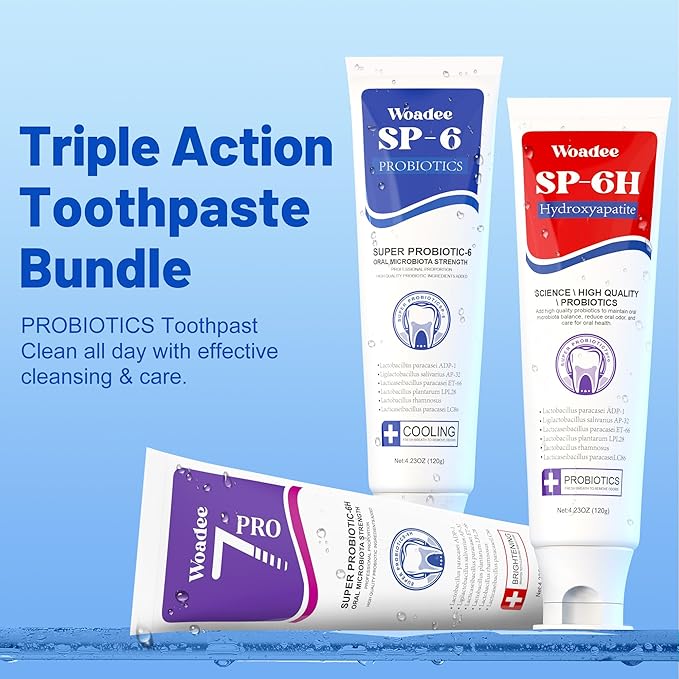 SP-6 Toothpaste Set, 6 Probiotics for Whitening & Cooling Fresh Breath, 7- Pro Intense Whitening, Fluoride-Free, Safe for Enamel, Deep Brigthtening & Freshness (2 Tubes, Blue+Purple)