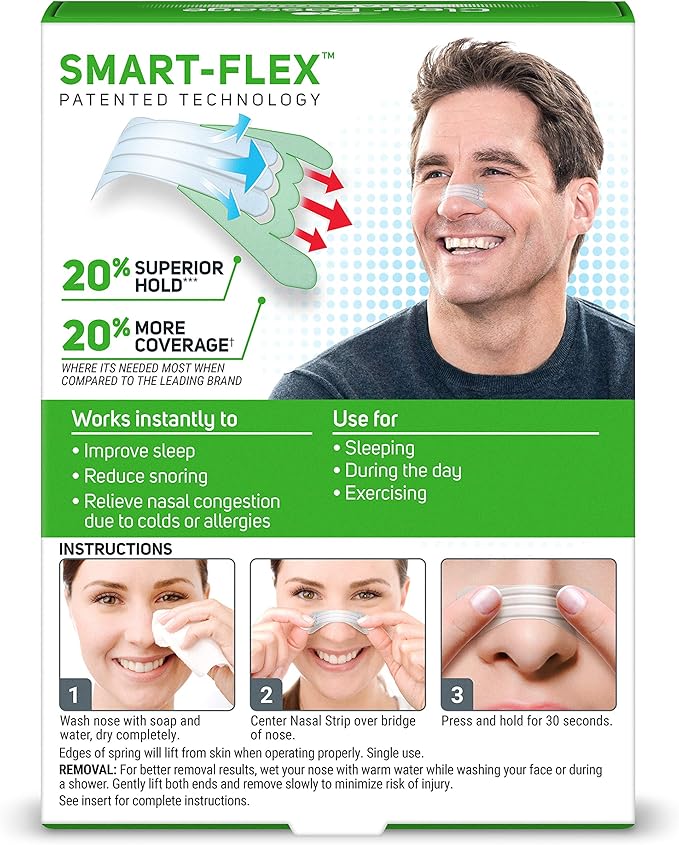 Nasal Strips, Clear Extra Strength, 50 Count | Works Instantly to Improve Sleep, Reduce Snoring, & Relieve Nasal Congestion Due to Colds & Allergies