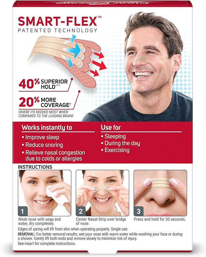Nasal Strips Extra Strength, Tan, 50 Count | Works Instantly to Improve Sleep, Reduce Snoring, & Relieve Nasal Congestion Due to Colds & Allergies
