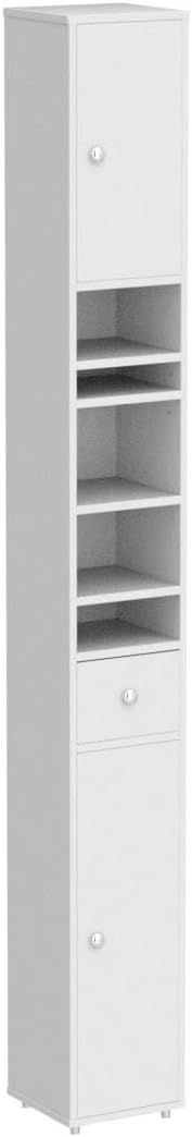 SoBuy Bathroom Narrow Storage Cabinet, Skinny Tall Unit with Adjustable Shelves Slender, Bathroom Organizers and Storage, Anti-Tipping Floor Standing Cupboard Laundry Room, White BZR34-W
