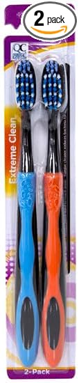 Quality Choice Medium Bristle Toothbrushes 2 Pack. Ergonomic Comfort Grip Handles, Compact Head Design for Hard to Reach Areas, Gentle Yet Effective Oral Care and Plaque Removal for Adults and Teens