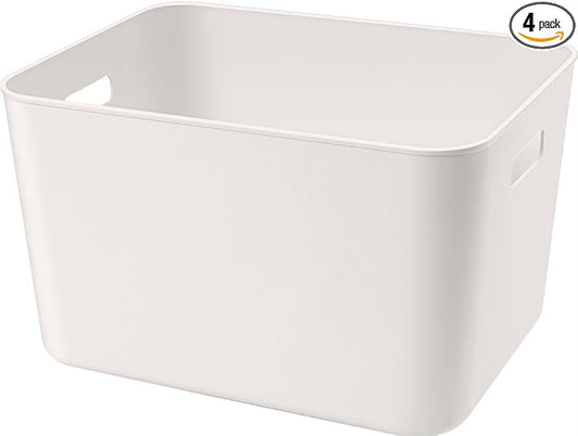 Amyup Set of 4 Plastic Storage Bin,“13.4x10.2x8'' Versatile Kitchen Pantry Organization and Storage,for Plastic Storage Container Under Bed,Under Sink Bathroom Organizer (White,4 Pack Large