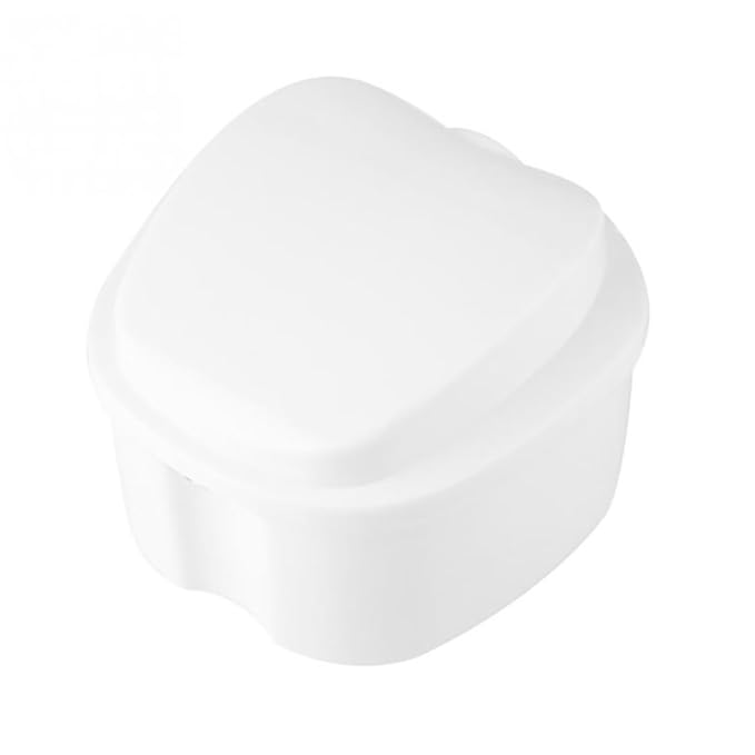 1PC Strong Denture Box With Simple Retrieval Tab Denture Bath Case False Teeth Storage Premium Mouth Guard Box Perfect To Safe Guard Dentures And Valuables(White)