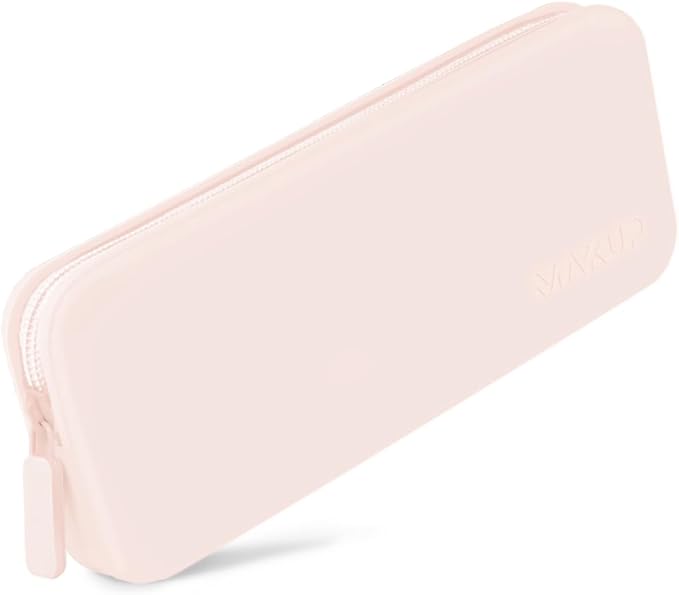 MAKUP Silicone Makeup Bag, Makeup Brush Holder with Zipper for Organizing Cosmetics, Makeup Brushes, Tools and Pencils, Washable Makeup Brush Holder Pouch for Travel (Pink Sand)