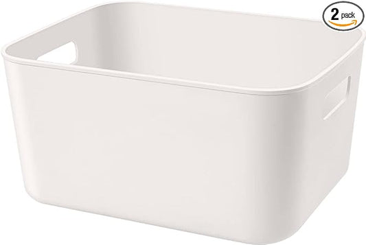 Amyup Set Of 2 Plastic Storage Bins,10.5×8×5.5" Versatile Kitchen Pantry Organization and Storage,for Plastic Storage Container Under Bed,Under Sink Bathroom Organizer (2 Pack Medium, White)