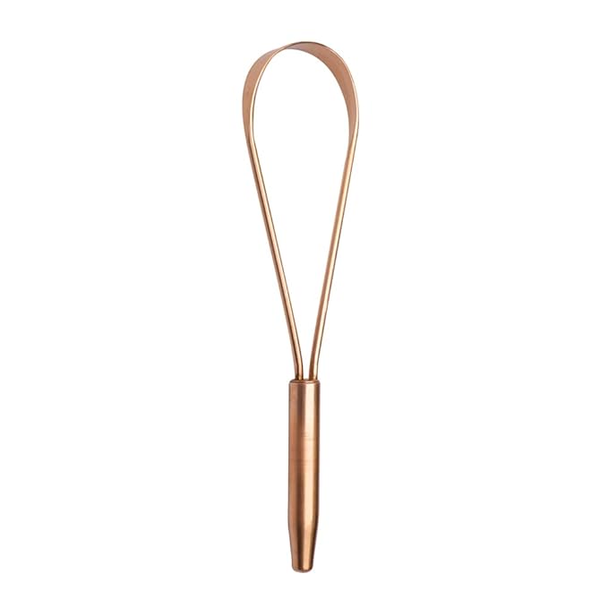 HealthAndYoga™ qLoop Copper Tongue Cleaner - Easy One Hand Use - Larger Surface Coverage - Ayurvedic Copper Health for Fresh Breath and Total Oral Hygiene (Single)