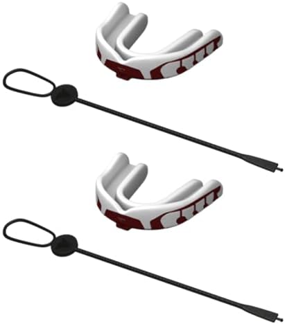 Velocity Champion Junior Mouthguard, 2 Pack, Maroon & White - for Ages 5 to 10 - Ideal for Lacrosse, Football, Hockey, Basketball, Soccer, Boxing, Martial Arts, Field Hockey, and More