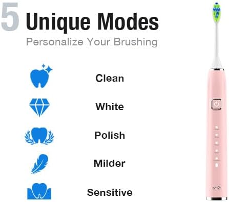 7AM2M Ultrasonic Electric Toothbrush with 6 Brush Heads for Adults&Kids, Type C Charging, One Charge for 120 Days, 5 Modes&40000VPM Powered Toothbrush, 4 Minutes Built in Smart Timer (Pink)