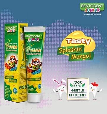 Bentodent Kids Toothpaste - All Natural Kids Toothpaste - Made Safe Certified Kids Toothpaste- No SLS,Veg, Fluoride Free Toothpaste Kids 2+ Age - Fresh Breath, Complete Care(Mango & Bubble Pack)
