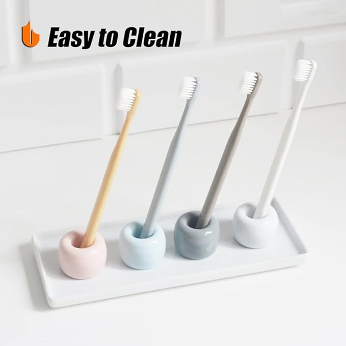 Urbanstrive Sleek Mini Ceramics Toothbrush Holder Stand for Bathroom Vanity Countertops, Light Blue, 2 Pack