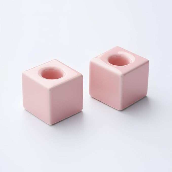 AirMoon Mini Square Ceramic Toothbrush Holder for Bathroom - Pink Small Countertop Organizer, Easy Clean Toothbrush Stand, Suit for Electric Toothbrush Head, Pens & Coffee Spoon, Pack of 2