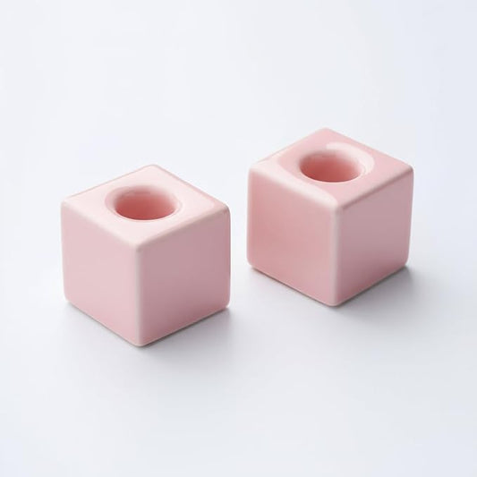 AirMoon Mini Square Ceramic Toothbrush Holder for Bathroom - Pink Small Countertop Organizer, Easy Clean Toothbrush Stand, Suit for Electric Toothbrush Head, Pens & Coffee Spoon, Pack of 2