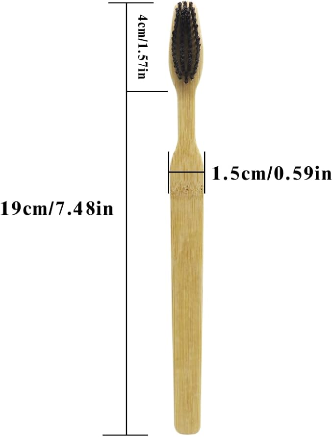 Extra Hard & Firm Bamboo Charcoal Toothbrush Long Head with Wide Thickened Handle Whitening Teeth Pack of 12