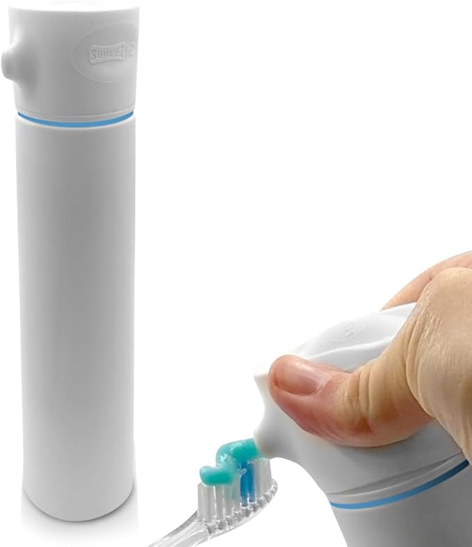 SqueezMe EasyPump Toothpaste Dispenser System - No-Mess Toothpaste Dispenser for Kids, Adults, Families - Hygienic Design & Easy One-Hand Use - Organizers & Accessories for Bathroom - Universal Fit