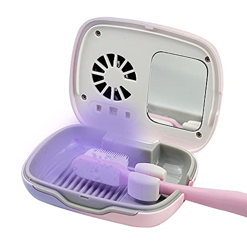 Rechargeable Mini UV Toothbrush Cover with Fan and USB cord for Travel or Home, Long Battery Life and Improved Case Ventilation FOR Better Disinfection (PINK)