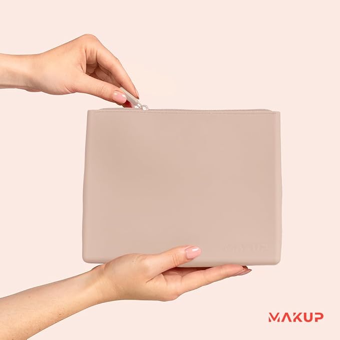 MAKUP Silicone Makeup Bag with Zipper, Washable Bag for Travel, Perfect for Organizing Cosmetics, Brushes, Tools and Toiletries (Nudist)