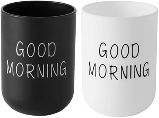 Toothbrush Cup 2Pcs, Bathroom Toothbrush Holder, Storage Cup 300ml, Drinking Cup, Reusable (Black + White)