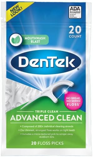 DenTek Triple Clean Advanced Clean Floss Picks, No Break & No Shred Floss, 20 Count (Pack of 1)