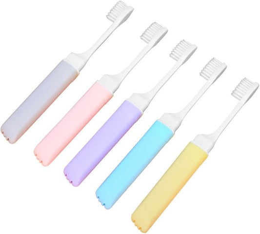 5Pcs Portable Soft Bristle Folding Toothbrushes for Travel and Home Use Wear-Resistant Ergonomic Design Gentle Gums Convenient Compact Suitable for Adults Random Color