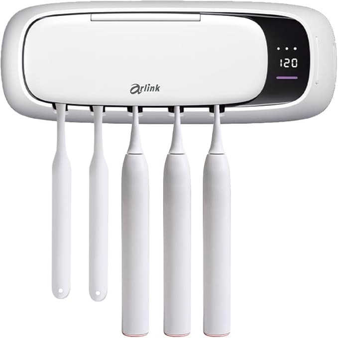TS65 Toothbrush Heat Dryer Holder, 122°F Heat Drying, 5 toothbrushes Slot, Cordless & Rechargable, Simple Operation and Installation, Bathroom & Toilet Accessories,Taiwan Design