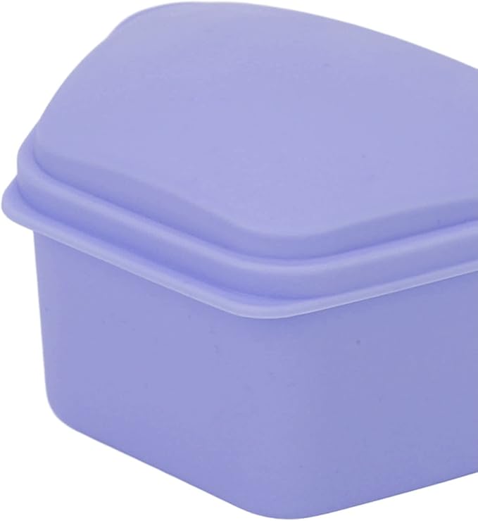 Trapezoid Retainer Case, Mouth Guard Cases, Denture Case Partial Tooth Case Denture Box Denture Storage Boxes, Travel Portable Denture Bath Box for Home Office Purple