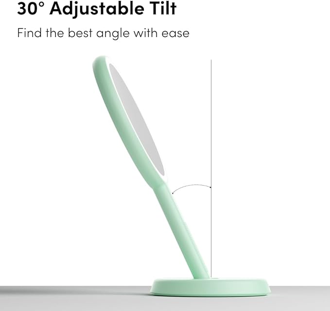 Fancii Cami Handheld Travel Makeup Mirror with Lights, Rechargeable, Extra Large, Double Sided 5X / 1X Magnifying Mirror - 3 Color Lighting, Handheld or Vanity (Pistachio)