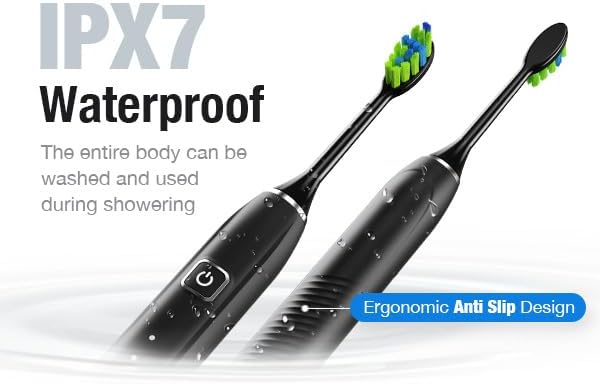 7AM2M Ultrasonic Electric Toothbrush with 6 Brush Heads for Adults&Kids, Type C Charging, One Charge for 120 Days, 5 Modes&40000VPM Powered Toothbrush, 3 Minutes Built in Smart Timer (Black)