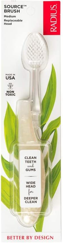 RADIUS Toothbrush Source Floss Brush BPA Free & ADA Accepted Improve Gum Health & Reduce Gum Issues - Medium - Starch - Pack of 1