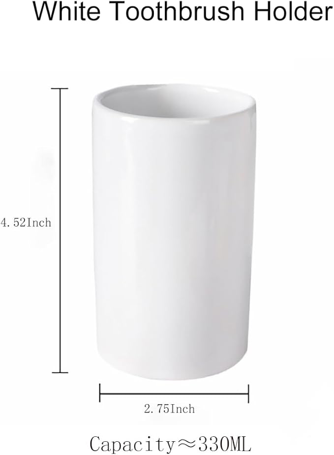 White Ceramic Toothbrush Holders, Bathroom Tumbler Cups,Toothbrush Cup, Bathroom Counter Organizer(300ml)