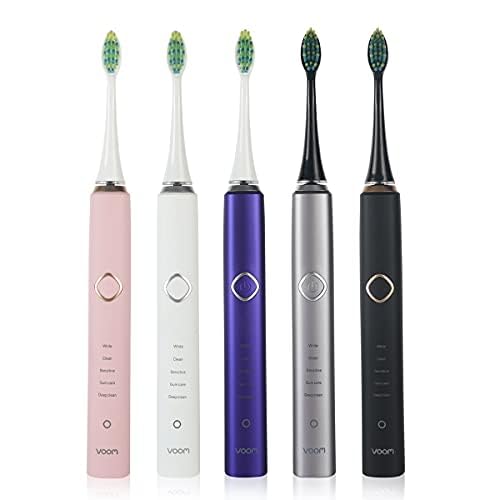 Voom Sonic Pro 7 Rechargeable Electronic Toothbrush + Pro 7 Series Replacement Brush Heads - 2-Minute Timer with Quadrant Pacing & 5 Adjustable Speeds,Soft Dupont Nylon Bristles Oral Care - Pink