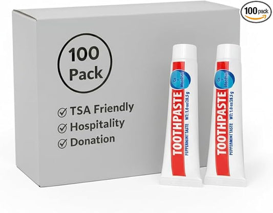 100 Pack 1 oz Peppermint Travel Size Toothpaste for Hospitality, Hotel, Charity. Donation Homeless Supplies (100 Tubes 1 Ounce Each)