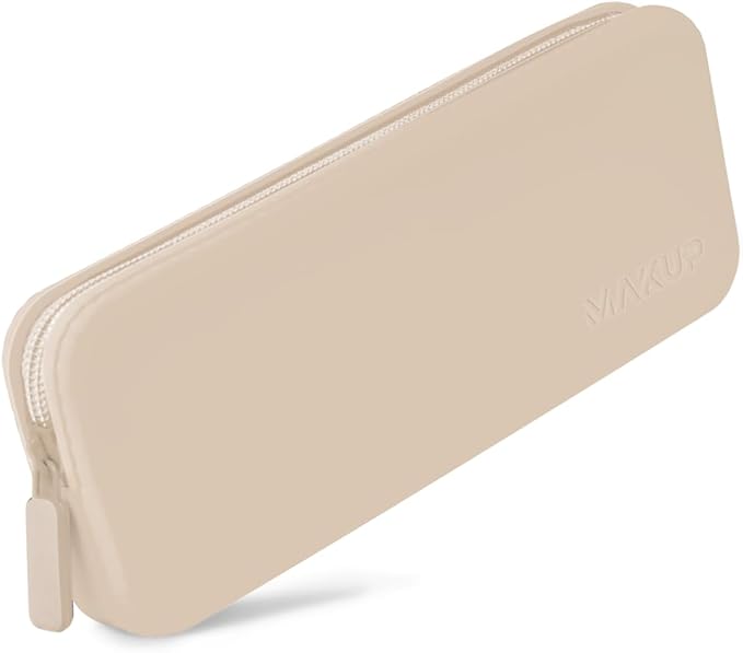 MAKUP Silicone Makeup Bag, Makeup Brush Holder with Zipper for Organizing Cosmetics, Makeup Brushes, Tools and Pencils, Washable Makeup Brush Holder Pouch for Travel (Nudist)