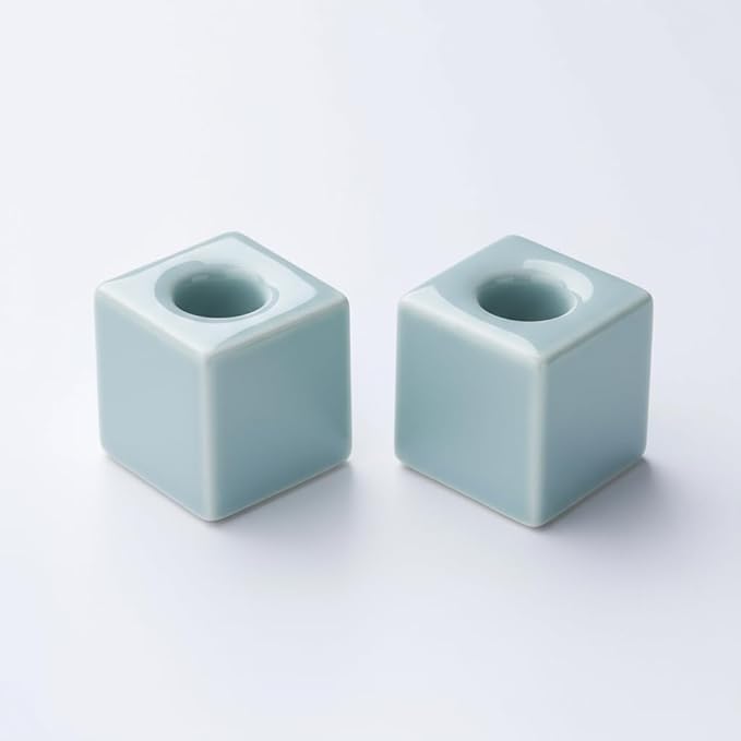 AirMoon Mini Square Ceramic Toothbrush Holder for Bathroom - Green Small Countertop Organizer, Easy Clean Toothbrush Stand, Suit for Electric Toothbrush Head, Pens & Coffee Spoon, Pack of 2