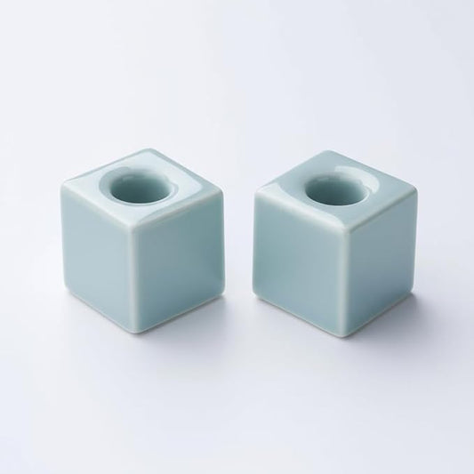AirMoon Mini Square Ceramic Toothbrush Holder for Bathroom - Green Small Countertop Organizer, Easy Clean Toothbrush Stand, Suit for Electric Toothbrush Head, Pens & Coffee Spoon, Pack of 2