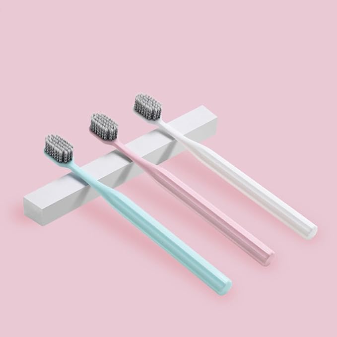 3pcs Soft-Bristle Toothbrushes for Adults Ultra-fine Bristles for Sensitive Gums Ergonomic Handle Eco-Friendly Manual Teeth Cleaning Brushes