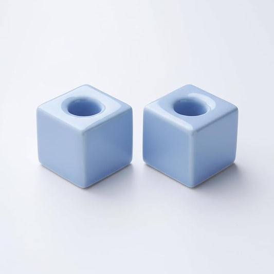 AirMoon Mini Square Ceramic Toothbrush Holder for Bathroom - Blue Small Countertop Organizer, Easy Clean Toothbrush Stand, Suit for Electric Toothbrush Head, Pens & Coffee Spoon, Pack of 2