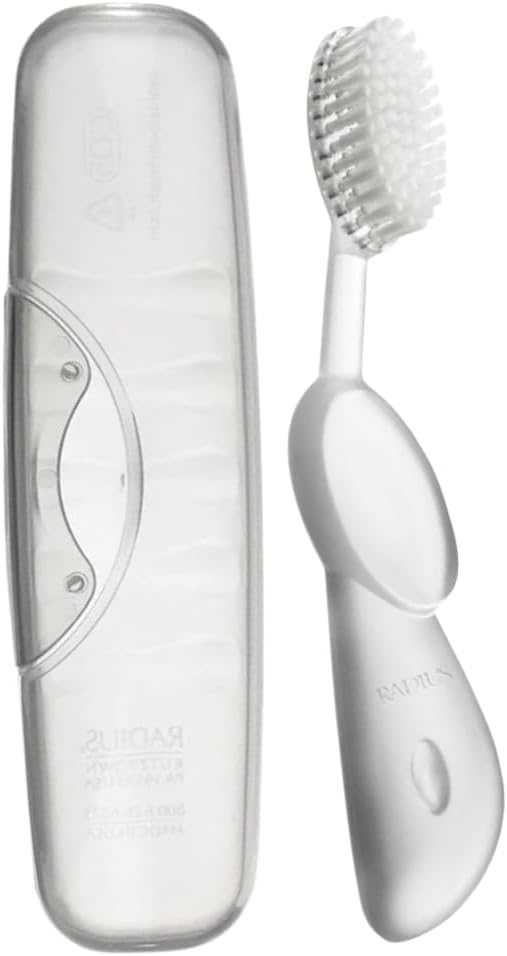 RADIUS Toothbrush, Original Big Brush with Replaceable Head & Case, Right Handed, Marble Brush with Clear Case, BPA Free ADA Accepted
