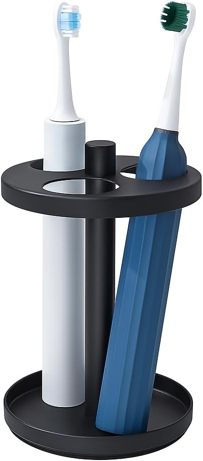 Electric Toothbrush Holder Stand for Bathroom: Stainless Steel Ventilated Organizer with Slots for Electric Toothbrushes & Razors, Black