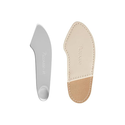 Piccasso 2-Way Makeup Spatula – Professional Foundation & Skin Care Spatula for Face, Dual-Ended Stainless Steel Tool for Precise and Hygienic Application, Includes Leather Case