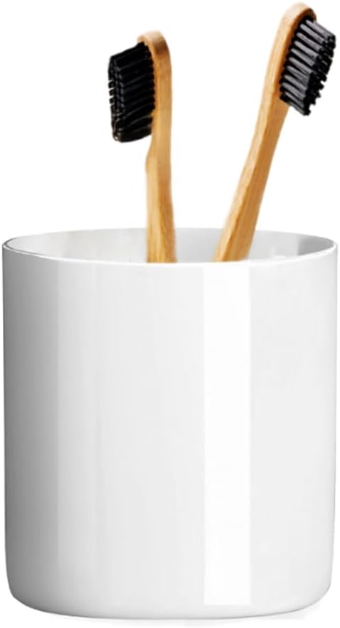 Toothbrush Holder for Men,White Ceramic Toothbrush Cup Storage on Bathroom Countertop,Sturdy and Durable,Never Fade(H 3.93'' *W 3.54''