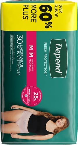 Depend Fresh Protection Adult Incontinence Underwear for Women (Formerly Depend Fit-Flex), Disposable, Maximum, Medium, Blush, 30 Count, Packaging May Vary (Pack of 2)