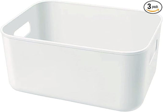 Amyup Set Of 3 Plastic Storage Bins,Versatile Kitchen Pantry Organization and Storage,for Plastic Storage Container Under Bed,Under Sink Bathroom Organizer (White, 3 Pack Small