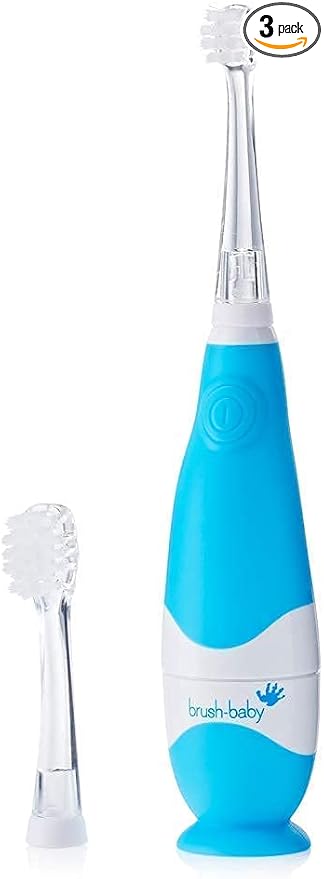 brush-baby - BabySonic Blue Electric Toothbrush, 0-36 Months - Soft, Gentle Vibrating Toothbrush for Sensitive Gums & New Teeth - with LED Light & Suction Base - Baby & Toddler Brush Heads
